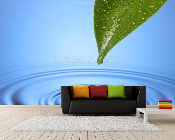 

wallpapers spa water drop leaf ripples 3d wallpaper papel de parede,living room sofa tv wall bedroom bathroom restaurant cafe mural