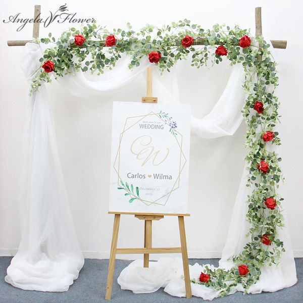 

2m artificial eucalyptus garland with rose flower wisteria hanging rattan flower row green plants vine home decor wedding props