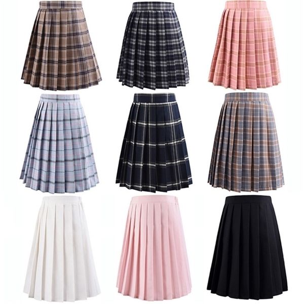 

harajuku black skirts womens summer high waist anime kawaii school uniform short mini white pink plaid pleated skirt 220310