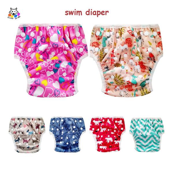 

cloth diapers baby swim waterproof reusable swimsuit cartoon nappies applied to swimming pool adjustable size for 3-5-10-15kg