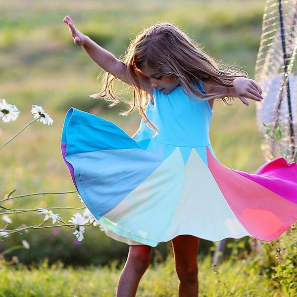 

baby girls tutu dress rainbow long sleeve cotton color block cute girl party dresses for kids princess girl's, Red;yellow