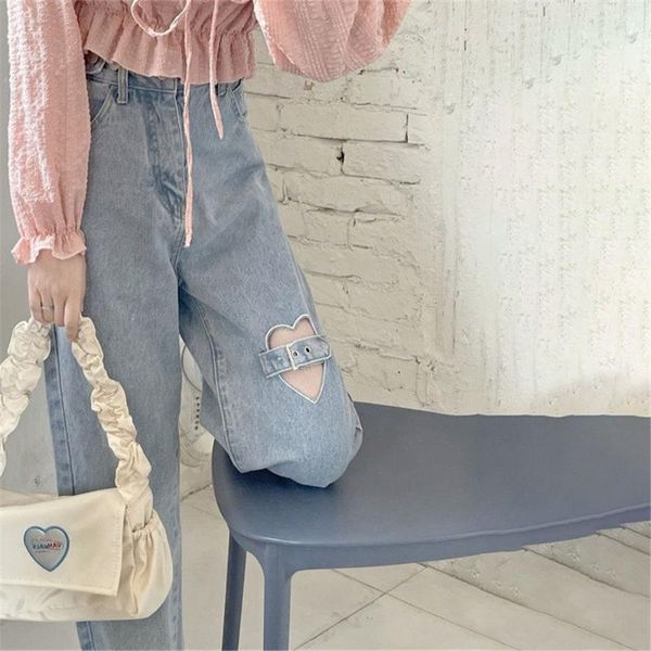 

women's jeans blue women gothic straight jean female summer cotton cargo pants streetwear loose cool harajuku oversized girl