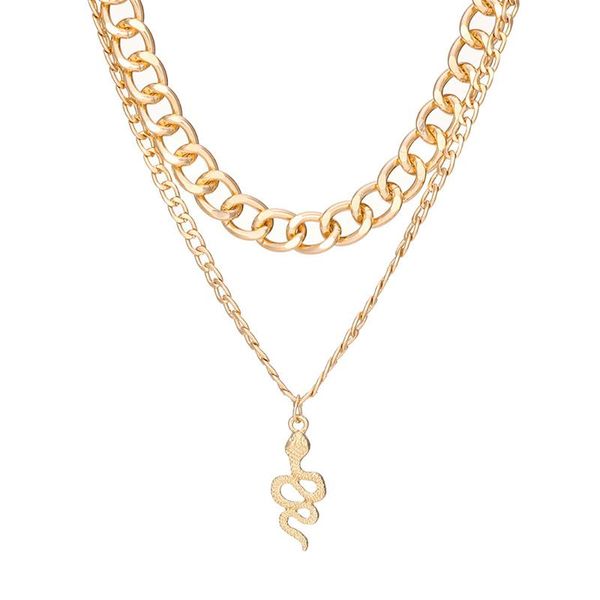 

pendant necklaces punk style vintage snake necklace for women hip hop gold silver color multilayer big thick chain fashion jewelry gift