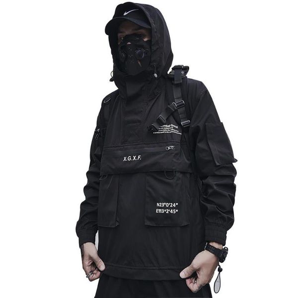 

men's hoodies & sweatshirts spring men streetwear techwear windbreaker jacket waterproof hooded black