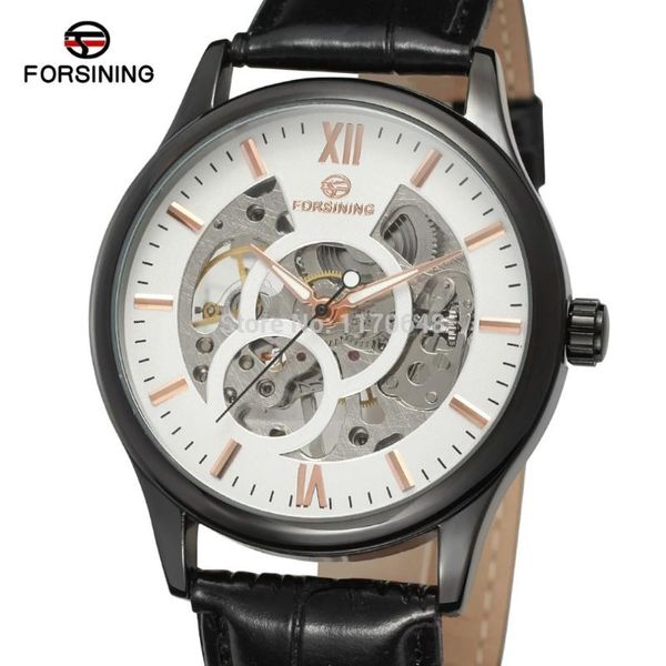 Mechanische Uhr FSG8094M3B4 Design mit schwarzem Gehäuse, silbernem Zifferblatt, Roségoldbarren-Index, Lederarmbanduhren