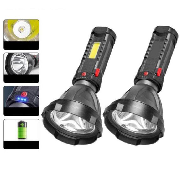 

flashlights torches led hand flash light side lamp recharge battery usb rechargeable cob portable search outdoor lighting
