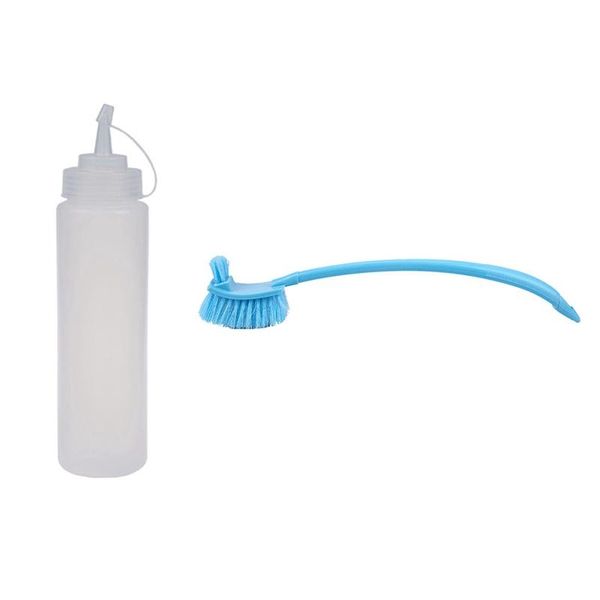 

pcs white plastic bottle dispenser compression sauce - 24 oz & 1 double sided toilet brush cleaning bath accessory set