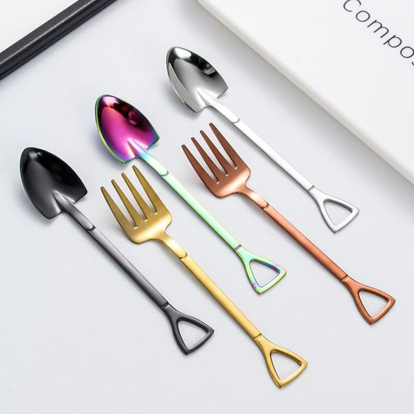 

spoons stainless steel shovel spoon and fork dessert coffee mixing stick watermelon ice cream