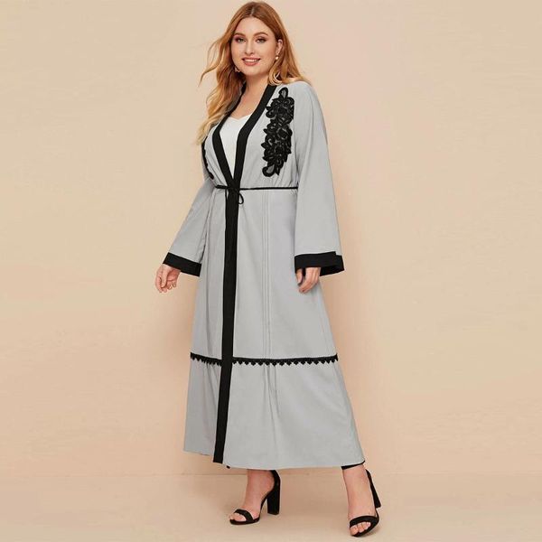 

ethnic clothing muslim dress fashion lace-up embroidery loose cardigan robe middle east eid duabi abaya turkey belt donsignet, Red