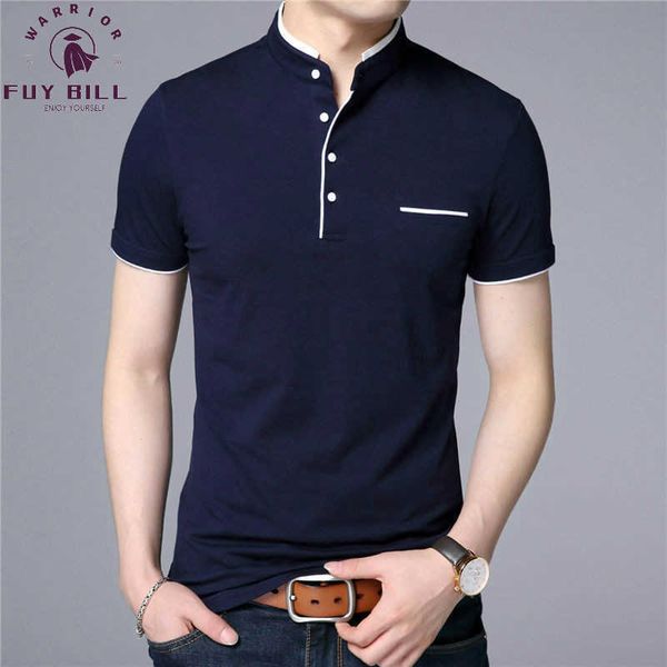 

fuybill mandarin collar short sleeve tee shirt men spring summer style men brand clothing slim fit cotton t-shirts 210707, White;black
