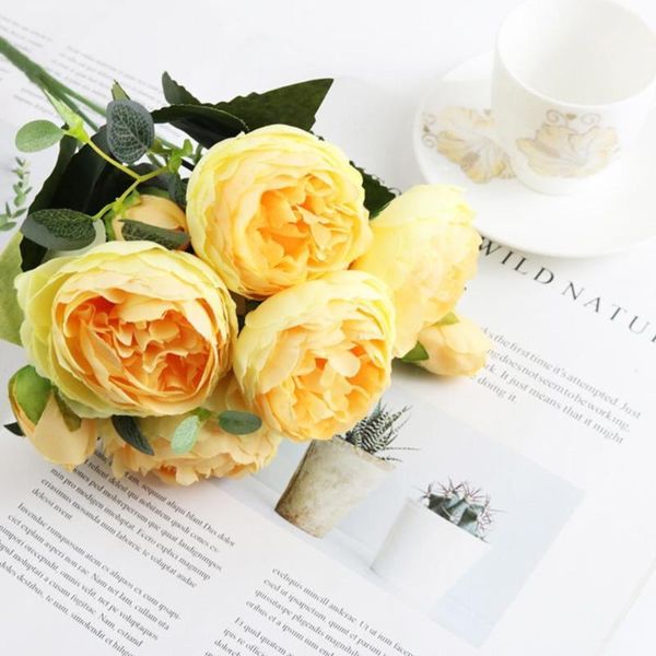 

korean style handle bunch of artificial peony flower family wedding spring silk fake decoration rose party r0o7 decorative flowers & wreaths