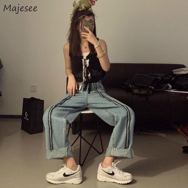 

women jeans plus size 3xl spliced design button bf ins wide leg trendy high waist trousers chic all-match full leisure women's, Blue