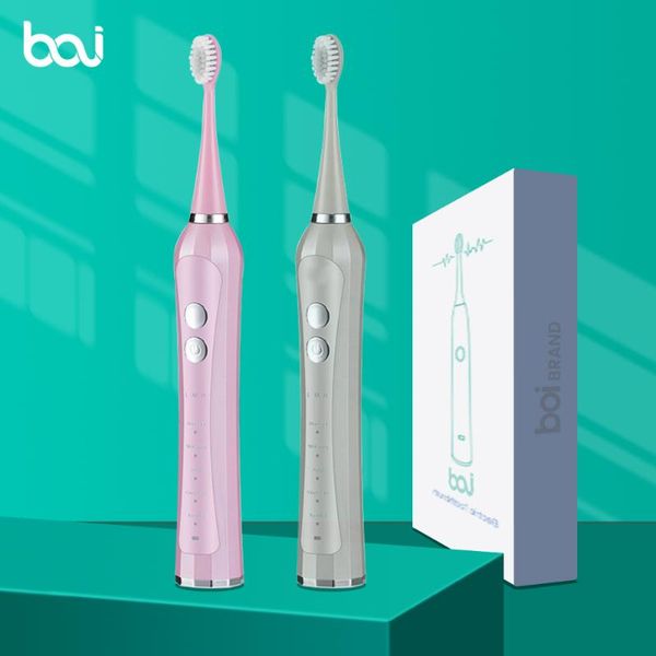 

smart electric toothbrush [boi] teeth personal care 5 modes 3 forces inductive wireless fast charge sonic replacement brush head