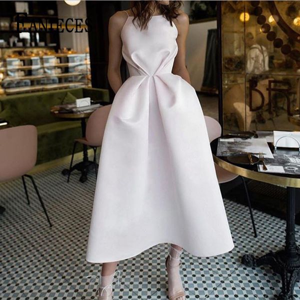 

summer elegant white evening party dress women sleeveless halter slim waist midi dresses vestidos femme robe 210520, Black;gray