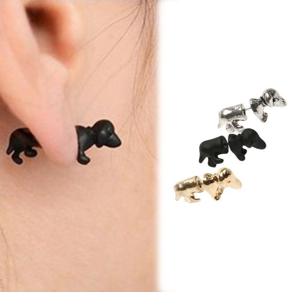 

stud 1pcs punk jewelry pet 3d animal dachshund dog earrings for men and women cartoon, Golden;silver