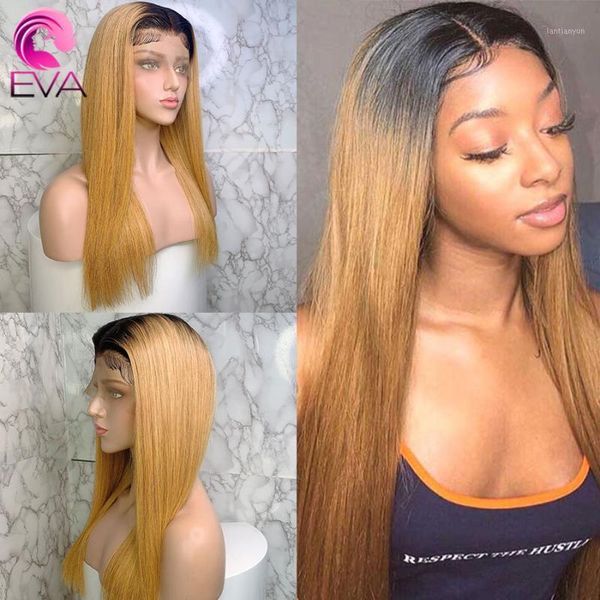 

eva hair brazilian remy t1b/27 straight 13x6 lace front human wigs bleached knots pre plucked with baby for women1, Black;brown