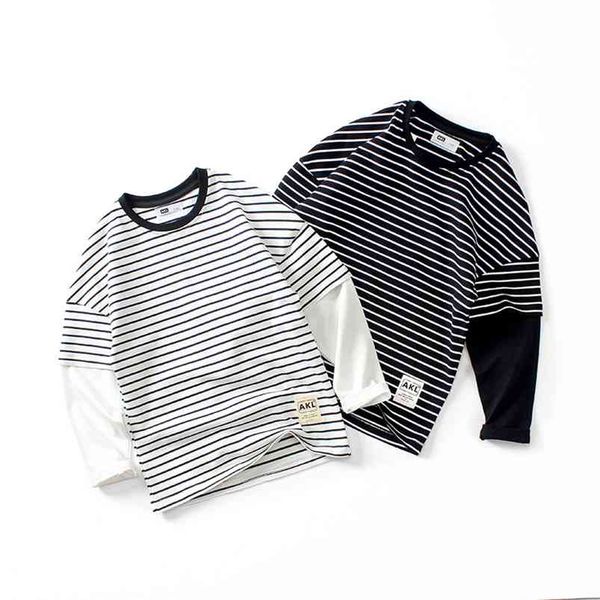 

boys long sleeve t shirts for spring autumn children bottoming t-shirts striped pullover two piece tee shirt teen clothes 210622, Blue