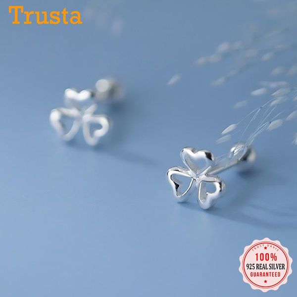 

trustdavis real 925 sterling silver fashion lovely flower screw stud earrings for women wedding minimalist fine jewelry db144, Golden;silver
