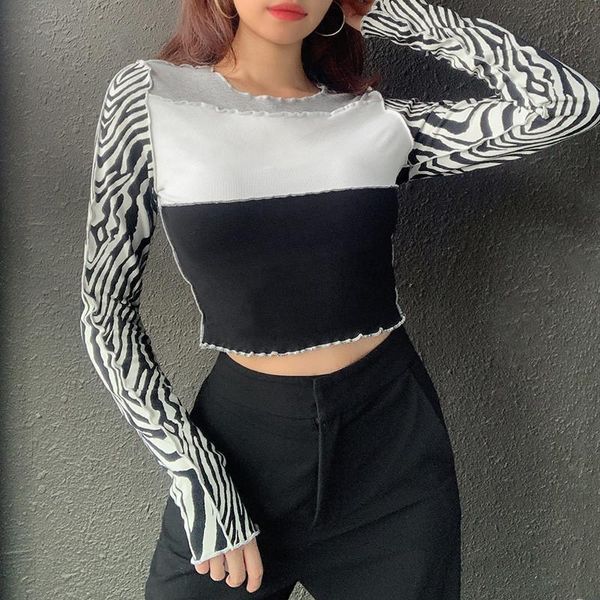 

women's short paragraph of article fashion splicing leopard sleeve hole t-shirt, White