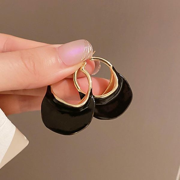 

hoop & huggie design enamel exaggerated earrings for women trendy white&black geometric circle earring party jewelry gift, Golden;silver