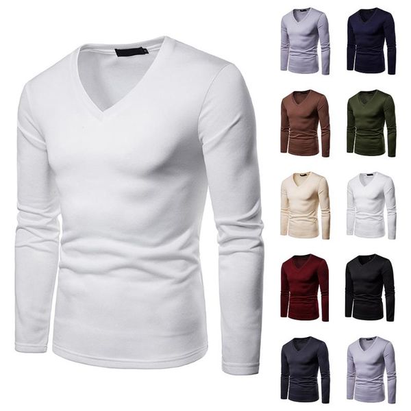 

men's t-shirts v-neck pullovers mens long sleeve slim autumn winter basic pullover casual sport t-shirt oversize, White;black