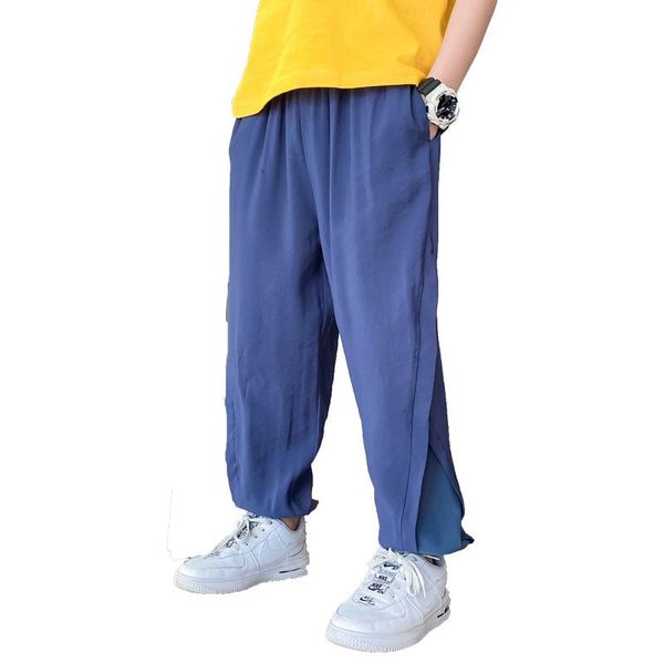 

trousers kids boys pantyhose loose thin models summer big virgin wide leg pants 4-12 years old, Blue