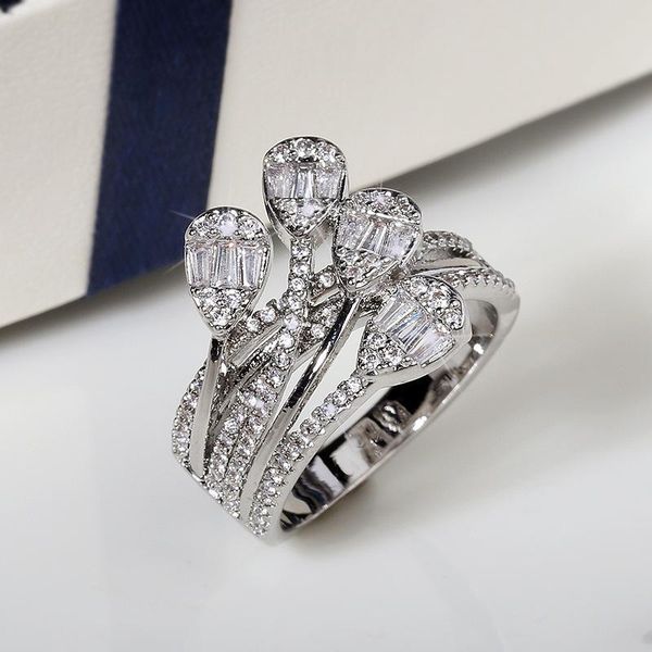 

cluster rings luxury ladies square diamond zircon ring multilayer wedding jewelry engagement fine, Golden;silver