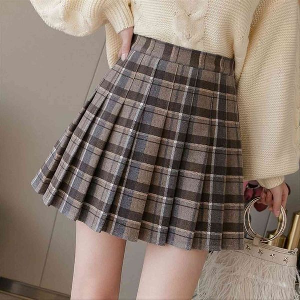 

maos grid pleated spring, women skirt summer, autumn and winter print high waist thin a word thick pink, Black