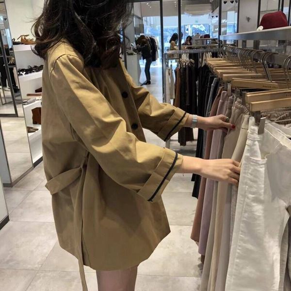 

Women's Trench Coats Korean spring and autumn short coat 7DQO, Tan;black