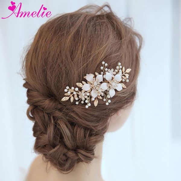 

hair clips & barrettes fashion gold comb floral and pearl bridal side women jewelry bobby pin accessories for dancing, Golden;silver