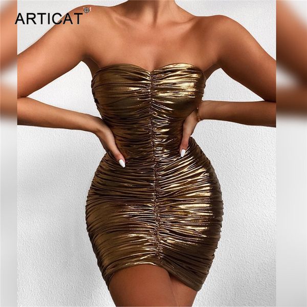 

strapless bronzing gold mini dress for women summer backless ruched vestidos sleeve bodycon nightclub party dresshigh quality, Black;gray