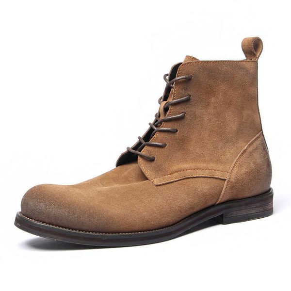 

anti veet leather worn boots high zipper men's desert shoes martin, Black