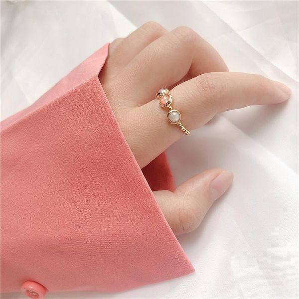 

momiji fashion gold silver color beads rings for women handmade natural stone wedding party stretchy gift wholesale price cluster, Golden;silver