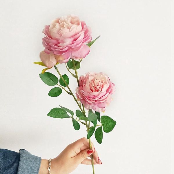 

decorative flowers & wreaths 3 heads artificial peony bouquet silk bridal fall vivid fake rose for wedding home party dec