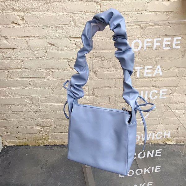 

kpop cute women crossbody 2021 new fashion shoulder messenger bag pu leather tote bags soft folds lady handbags blue white