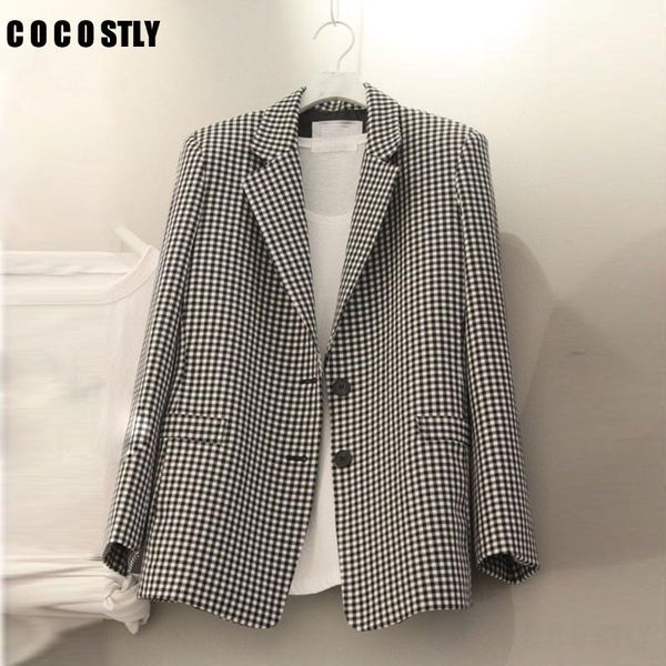 

women's suits & blazers autumn balzer women square collar long sleeve plaid patchwork pockets vintage loose coat suit jacket office lad, White;black