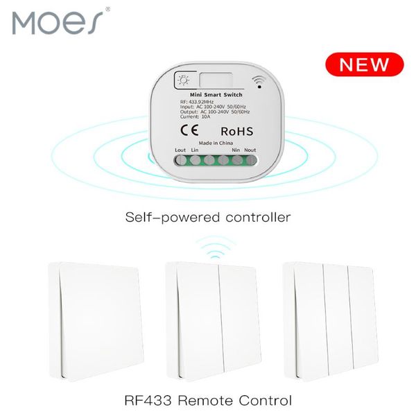 

smart home control moes rf433 wireless switch no battery remote wall light self powered wiring needed panel transmitter