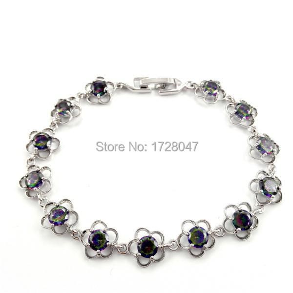 

clean rainbow mystic color white rhodium plated overlay link chain bracelet 7 - 8 inch & gift link,, Black