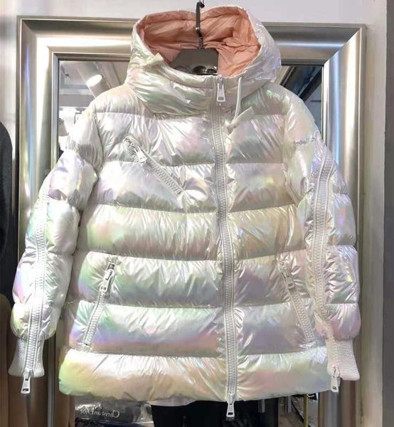

women nylon short down jacket zipper closure pockets thick warm coat designer woman detachable hood winter outwear, Black