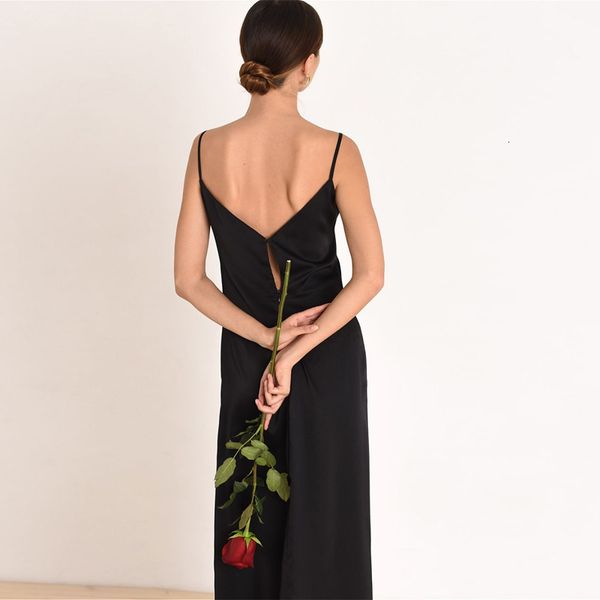 

women's jumpsuits & rompers satin spaghetti strap for women backless sleeveless v-neck slik sheath long elegant solid party s, Black;white