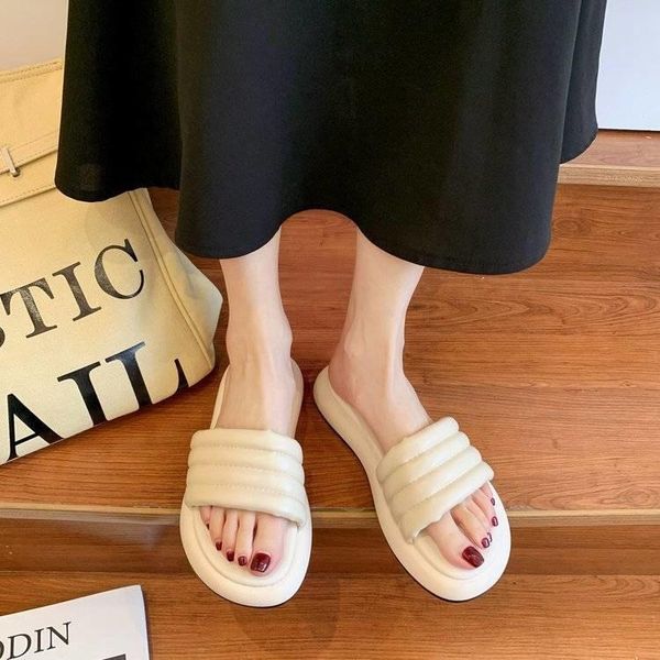 

slippers makeace thick soled flip flops flat design 2021 summer sandalias women shoes slides, Black