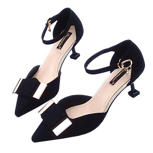 

dress shoes women 5cm high heel sandals female pointed stiletto single buckle bowknot crystal brand designer for, Black