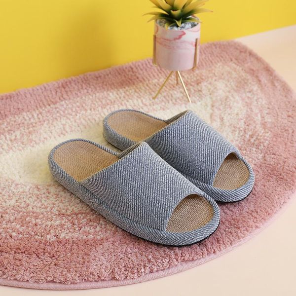 

spring summer indoor men women slippers breathable bedroom couple platform shoes non-slip home flax cotton slides, Black