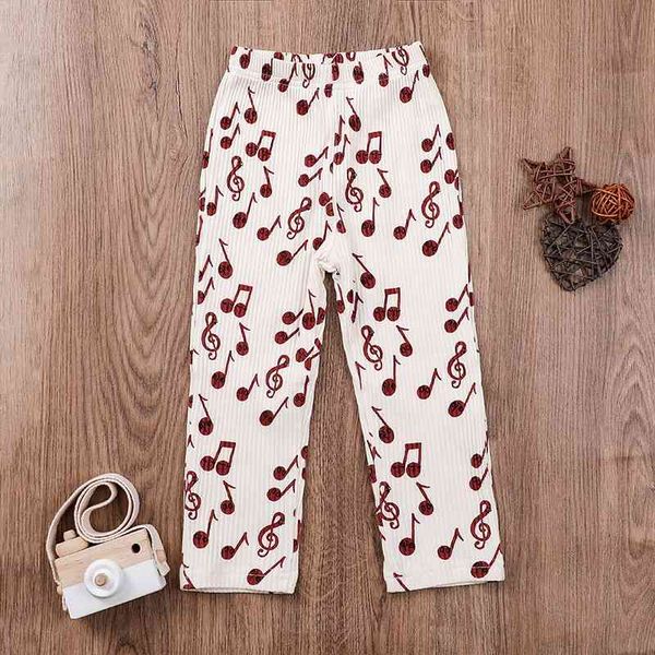 

children's notes printed mid waist pants girls' beige pants autumn, White