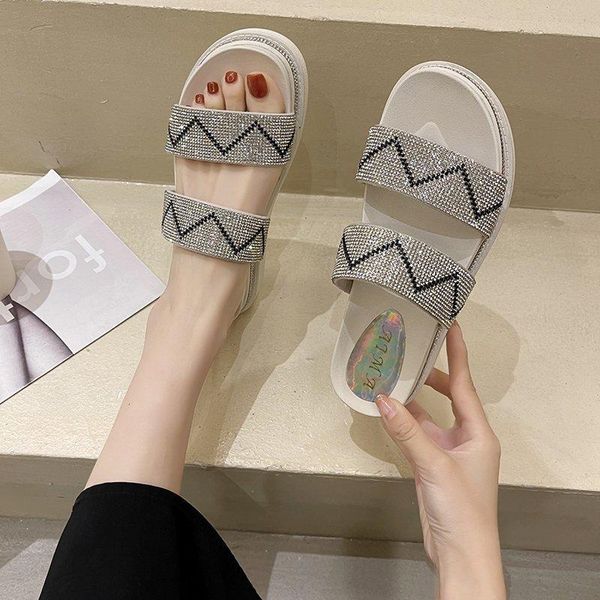 

shoes lady woman's slippers slides platform fashion med girl 2021 flat luxury pu rubber casual female sl, Black