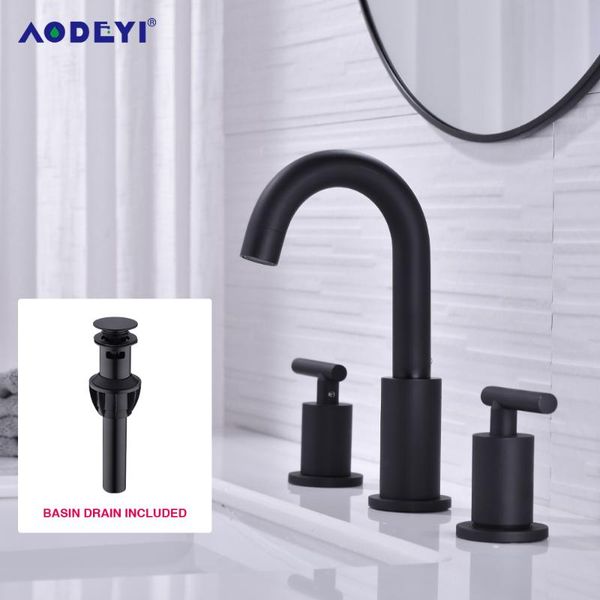 

bathroom sink faucets basin faucet brass black taps 3 holes double handle water mixer tap brushed rose gold with up drain