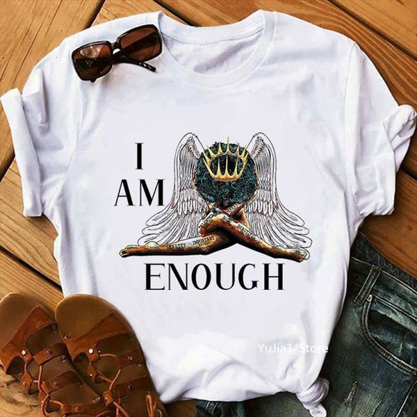 

i am enough black angel men t shirt teal graphic print and women girl magic femme 90s 00s aesthetic clothes, White;black
