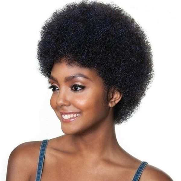 

short human men's hair and women's curly wig afro bob wig headgear wigs, Black