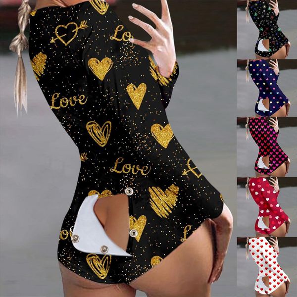 

pajamas onesies button down print women romper functional buttoned flap adults v neck jumpsuit pyjama femme sleepwear vetement f, Black;white
