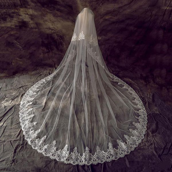 

bridal veils charming ivory 3 meters long train applique edge blusher face wedding accessories, Black
